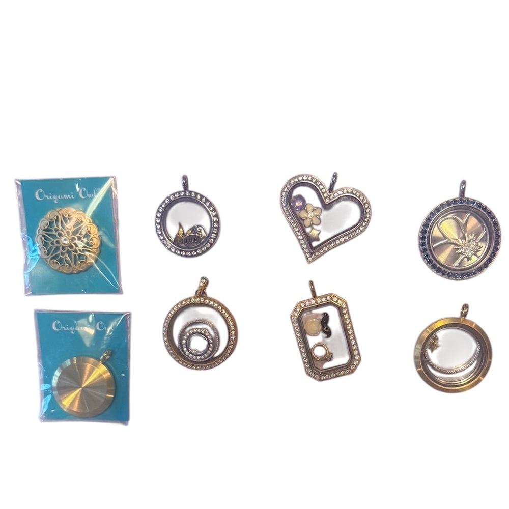 7 Origami Owl Gold and Silver Floating Locket Charms with Crystal Accents - Picture 1 of 12